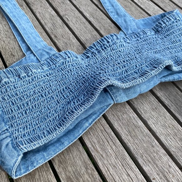 American Eagle Outfitters Denim Crop Top with Front Tie – Size S - Picture 6 of 7